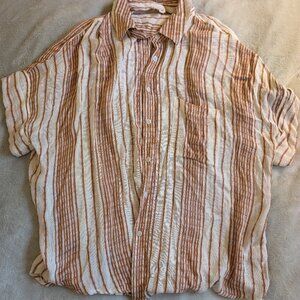 WOMEN'S EN CREME SHIRT M Medium Button Up Tee T Stripes White Brown Orange Large